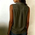thumbnail image 4 of Women's Linen Sleeveless Blouse Lapel Collar Half Button Casual Tank Top Green S, 4 of 6