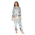 thumbnail image 2 of FORMRS Onesies Pajama for Adults Unisex Hoodie Winter Jumpsuit One Piece Sleepwear, Sizes S-2XL, Green Floral Cranes Pattern, 2 of 7