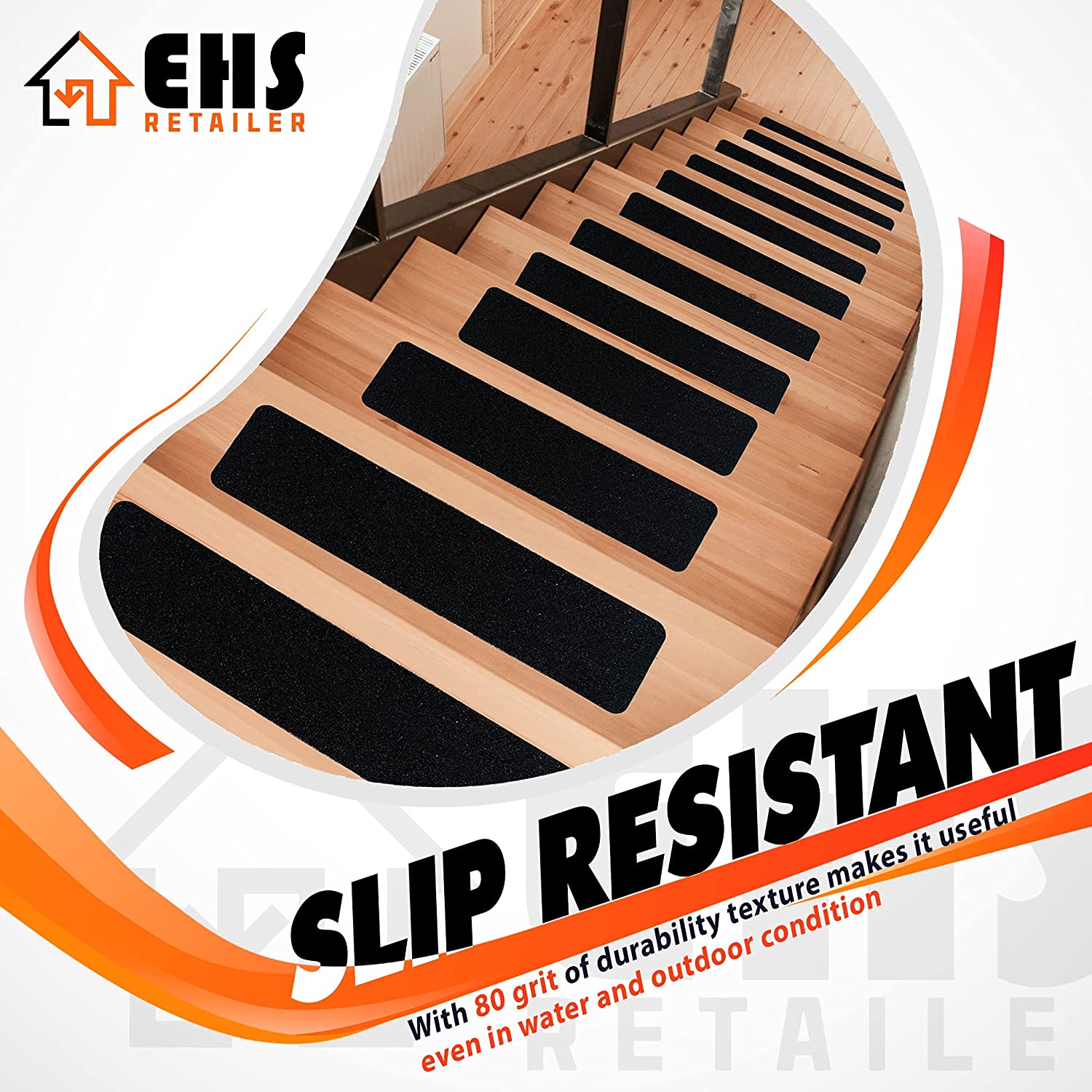 6”x30” Anti Slip Tape Outdoor Stair Treads Non-Slip (10-Packs Black) Non Slip Tape Grip Strips Three Layer Design