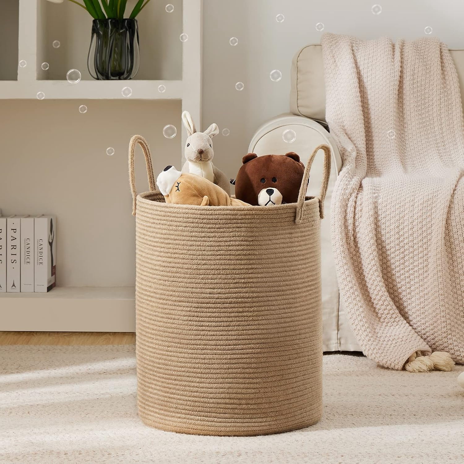 YOUDENOVA Laundry Hamper Basket, Woven 58L Tall Laundry Basket for Blanket Organizer- Nursery Hamper for Bedroom And Bathroom Storage