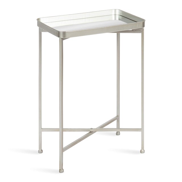 Kate and Laurel Celia Modern Mirrored Tray Side Table, 18 x 12 x 26, Silver, Foldable Rectangular End Table for Storage and Display