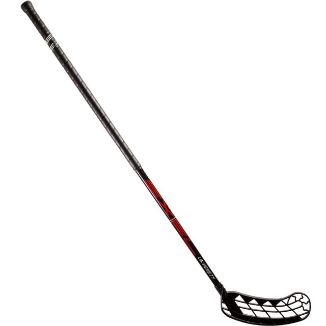 EXEL Bâton de Floorball University Series avec Tige Ronde en Fibre de Verre Noire, Conçu pour le hockey de Rue et Doté de la Lame Mégalomane à Faible Concavité pour des Passes Précises et un Contrôle de Balle. le Bâton Comprend une Prise Uni et Est Offert en Diverses Longueurs pour les Joueurs Gauchers et Droitiers. Approuvé par la Fédération Internationale de Floorball.