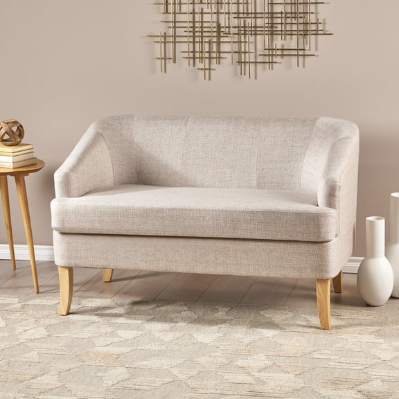 Noble House Mid Century Modern Fabric Upholstered Loveseat,Beige