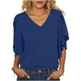 thumbnail image 2 of Zynoxe Womens 3/4 Ruffled Sleeve Tops Casual Solid Color V-neck Blouses for Daily Wear Summer Loose Flowy Business Work Shirt Tops Blue XL, 2 of 6