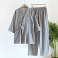 thumbnail image 2 of mihongmao 2 Pieces Sets Pajama Japanese Style Two-Piece Suit Cotton Bathrobe Loungwear Kimono Bathrobes Sleepwear Suit Set Sleepwear Pajama Casual Short Sleeve Pants Set Sleepwear Gray 2X, 2 of 9