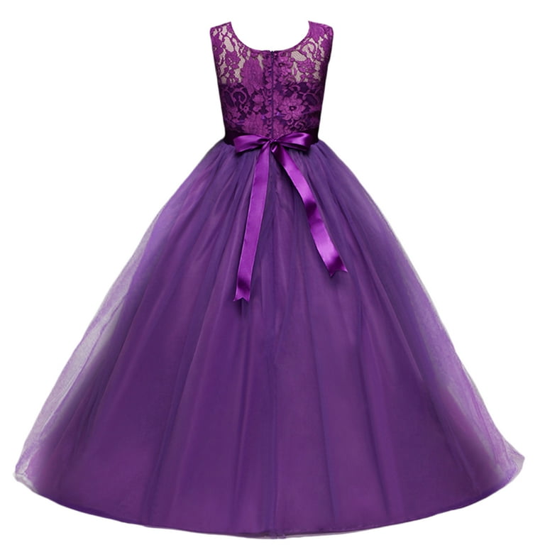 IBTOM CASTLE Big Girl Flower Lace Princess Tulle Long Dress for