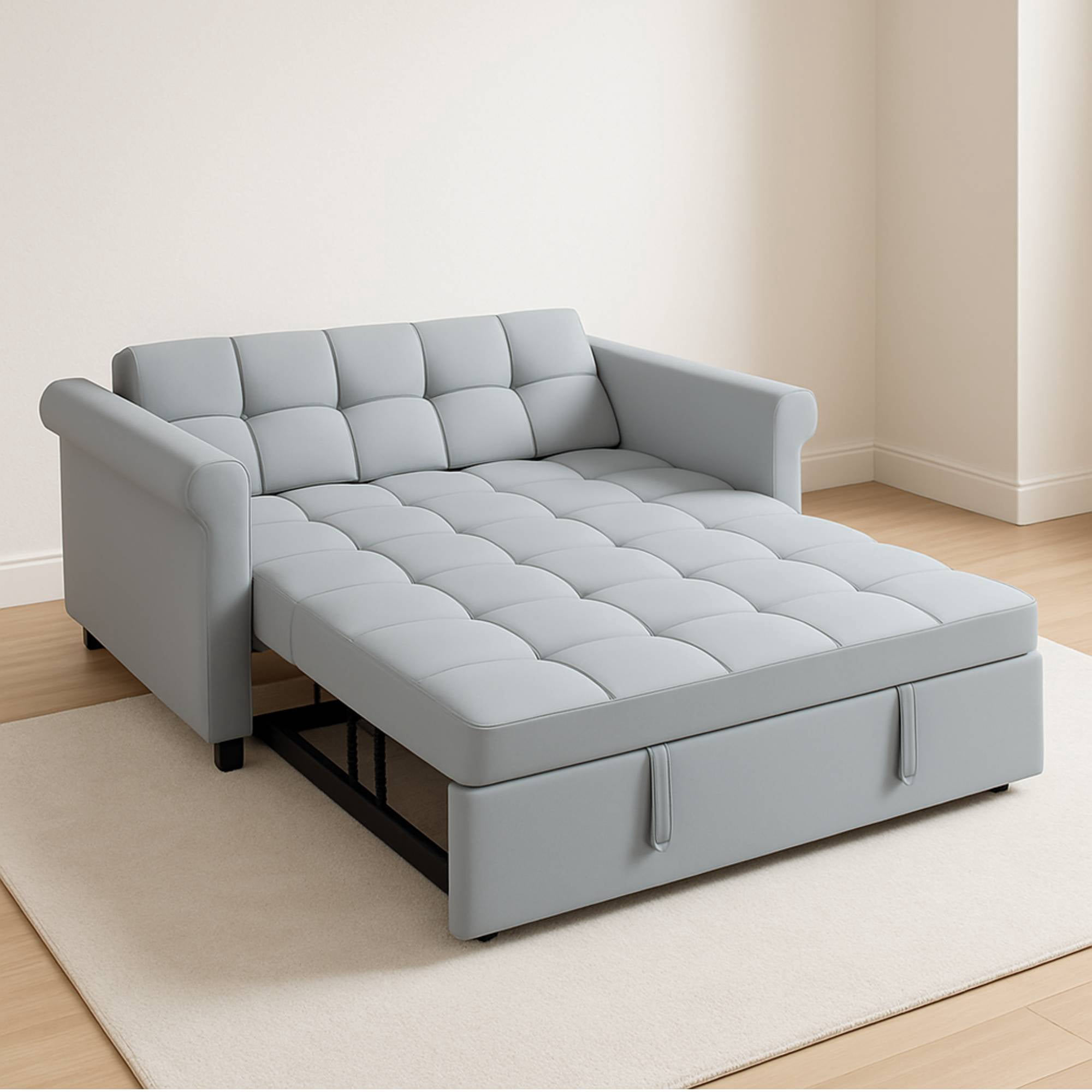 Modern Pull Out Couch Bed, Convertible Sleeper Sofa Bed with Rolled Arms Loveseat Couch for Living Room, Bedroom, Grey