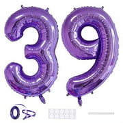 Xihuimay Number 39 Balloons 40 inch Digital Balloon Alphabet 39 Birthday Balloons Digit 39 Helium Balloons Big Balloons for Birthday Party Supplies Wedding Bachelorette Bridal Shower, Purple Number 39