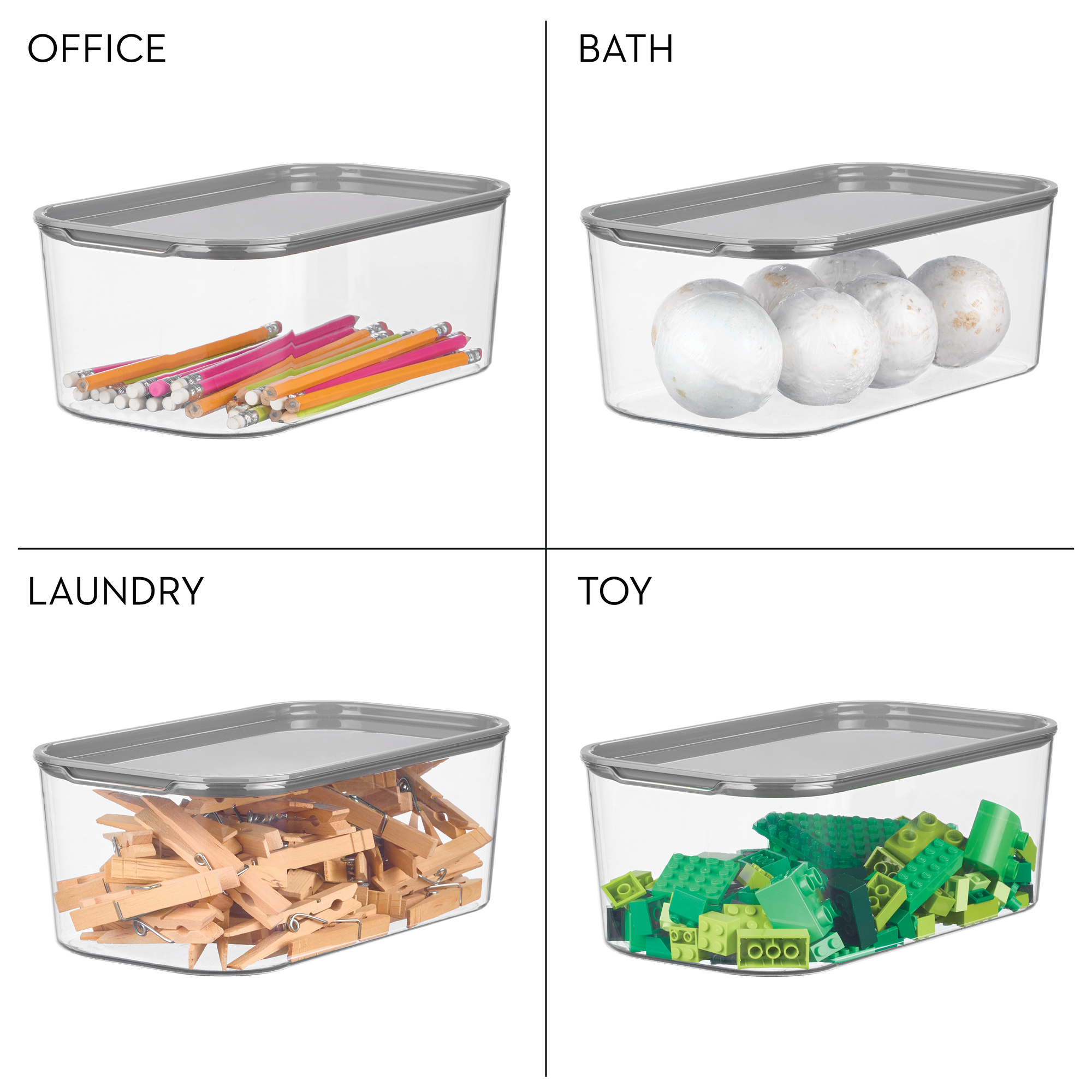 iDesign Wallspace Short Inner Bin with Lid - Storage Garage or Laundry Room - Clear - Made in USA