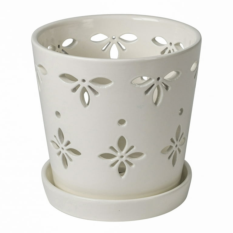 Mainstays 6”D x 6”H Round Ceramic Orchid Planter, White for Small
