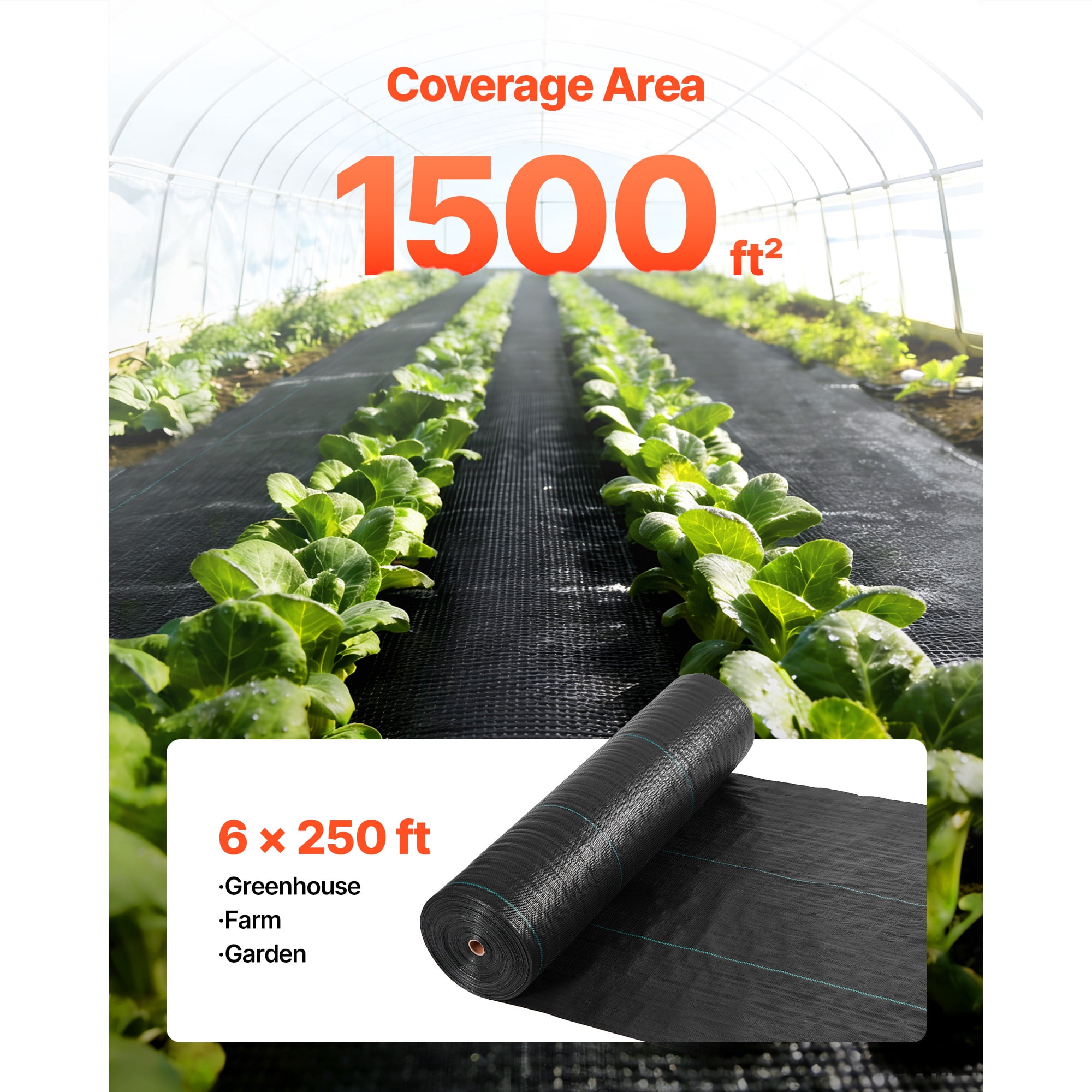 KFFKFF Durable Weed Barrier Fabric, 6x250FT 5oz Landscape Material, Woven Ground Cover for Weed Control, Gardening Mat, Geotextile Webbing, Black