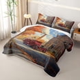 thumbnail image 3 of Castle Fairy Vintage Fire Truck Twin Quilt Set,Autumn Town Scene Twin Coverlet Set for Bedroom,Red Brown, 3 of 7