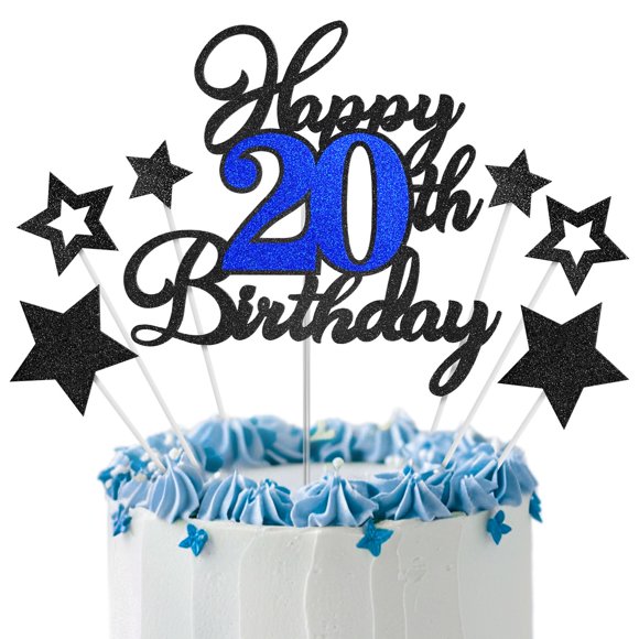 Topper para pastel de 20.º cumpleaños con glitter OffiCreative