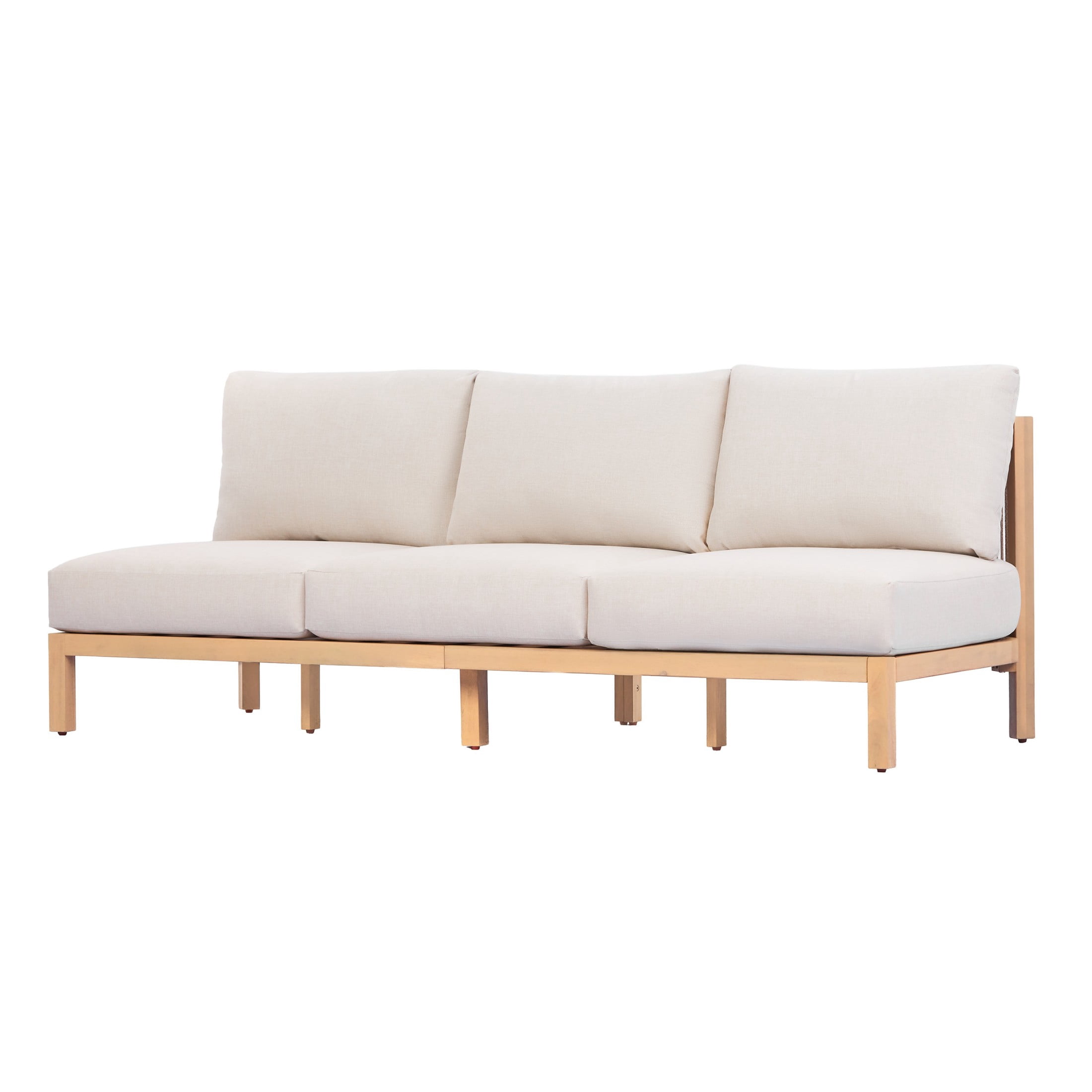 Christopher Knight Home 73" Wood Outdoor 3-Seater Sofa with Rope Back and Beige Cushions, Light Teak