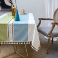 thumbnail image 3 of Nappe Table à Manger Bureau Tissu Broderie Bords Frangés Nappe Pompon Décor Rustique, 3 of 9