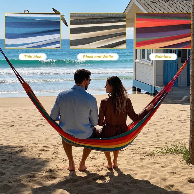 Double Hammock with Tree Swing Straps Holds 440lbs Capacity Hammock for Camping Outside Garden Outdoor Indoor Patio Backyard, Rainbow