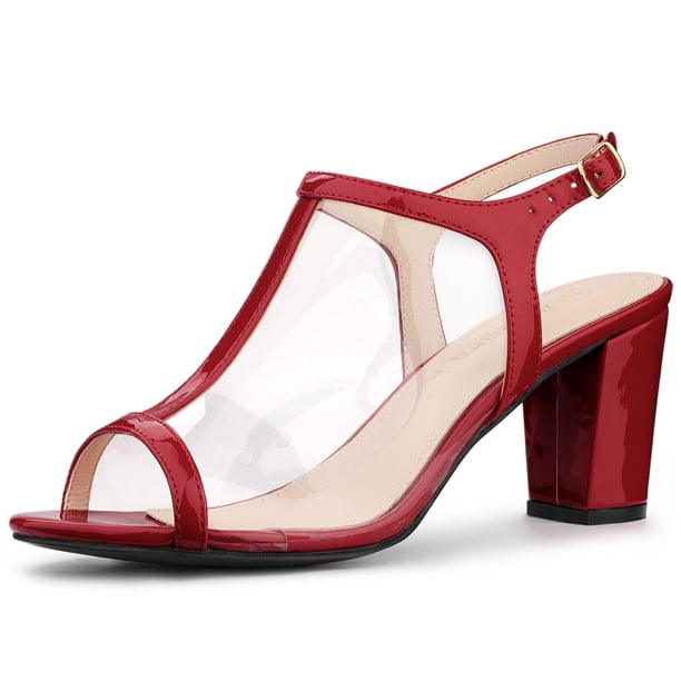 Sandalias De Tacón Grueso Con Correa En T Transparente Para Mujer Rojo 41 EU