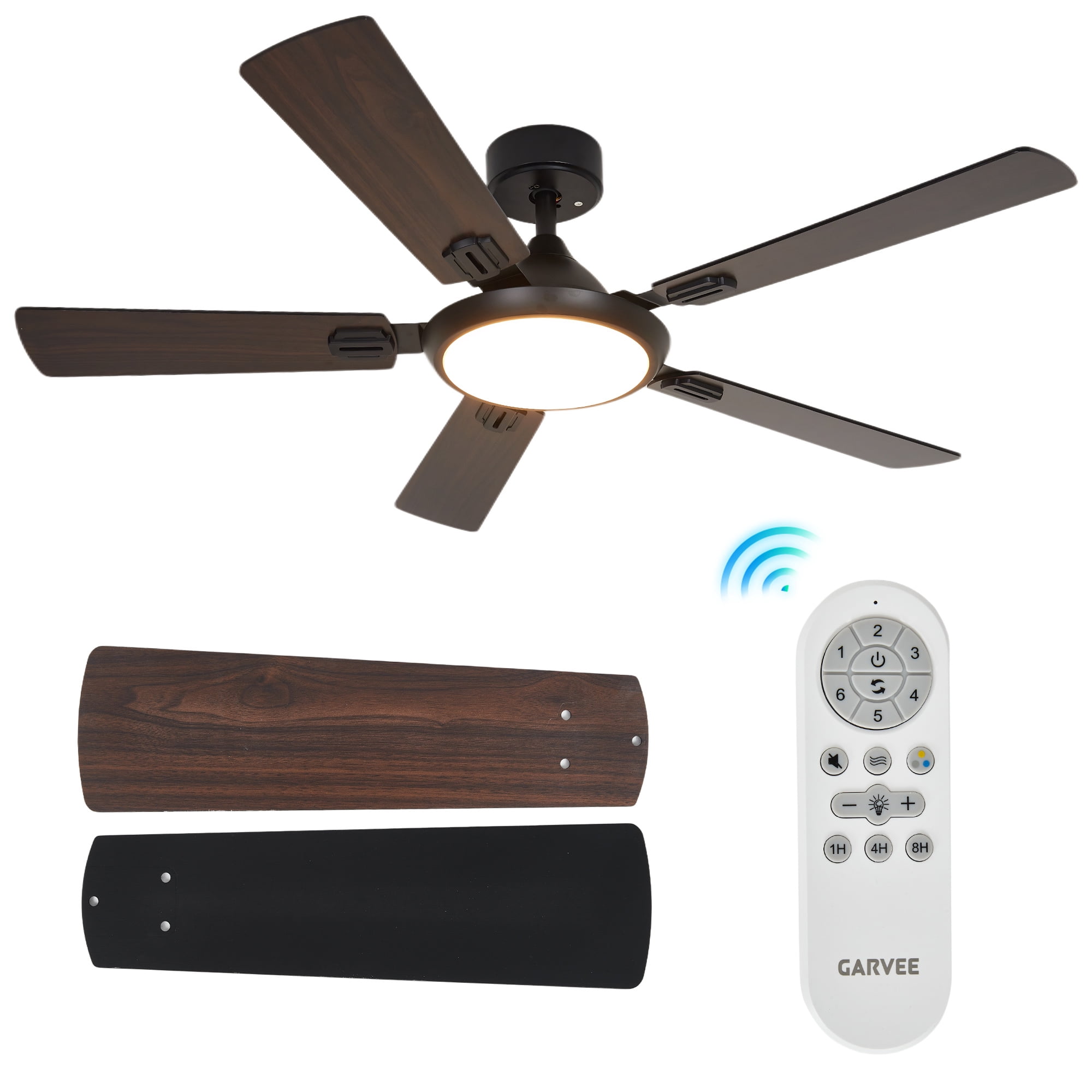 52" Low Profile Ceiling Fan with Lights, 5-Blade Modern Flush Mount Fan with Remote, DC Motor, 6 Speed Reversible, Dimmable LED 3 CCT for Bedroom, Living Room, Downrod, Black