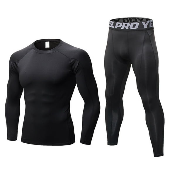 LANBAOSI Ensemble d'Entraînement pour Hommes, Chemise de Compression et Pantalon, Haut à Manches Longues, Couche de Base Serrée, Séchage Rapide et Évacuation de l'Humidité, Taille TG
