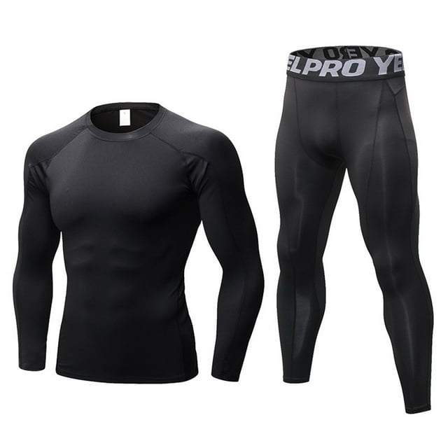 LANBAOSI Men Workout Set Compression Shirt and Pants Male Top Long Sleeve Sports Tight Base Layer Suit Quick Dry & Moisture-Wicking Size XX-Large