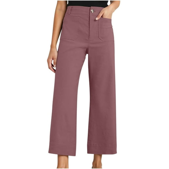 Ashirexll Wide Leg Pants for Women, Winter Women Pants, Solid Color Pocket Slim Cropped Wide Leg Pants with Modern Casual Style