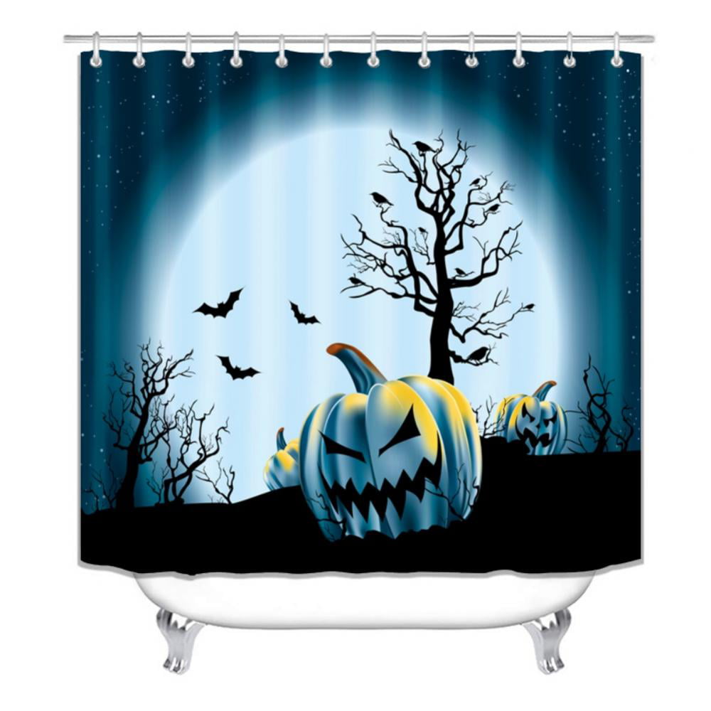 Waterproof Fabric Bathroom Halloween Crow Death Eyeball Shower Curtain Set Hooks 