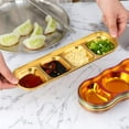 thumbnail image 3 of 4-Compartment Stainless Steel Dipping Sauce Dish, Set of 4. Suitable for serving sauce, vinegar, soy, BBQ, hotpot, snacks, and more at parties or dinners. Dishwasher safe, silver in color., 3 of 7