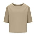 thumbnail image 4 of Summer Tops For Women Sevevn Women's Casual Solid Colour 3/4 Sleeved Round Neck Summer Fashionable Blouse, 4 of 6