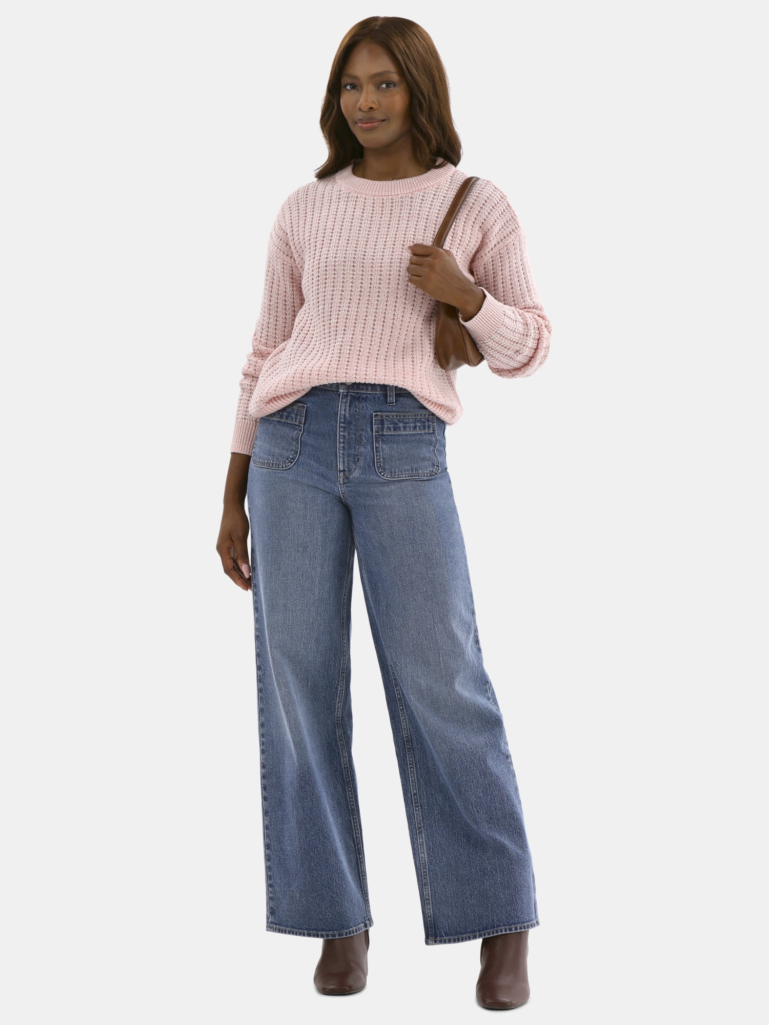 Time and Tru Women's and Women’s Plus Textured Stitch Sweater, Midweight, Sizes XS-4X