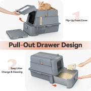 Covered Stainless Steel Cat Litter Box with Odor Control, Modular Design with Drawer, Easy to Clean with Scoop,XL Size Fits All Cats (Dark Grey)