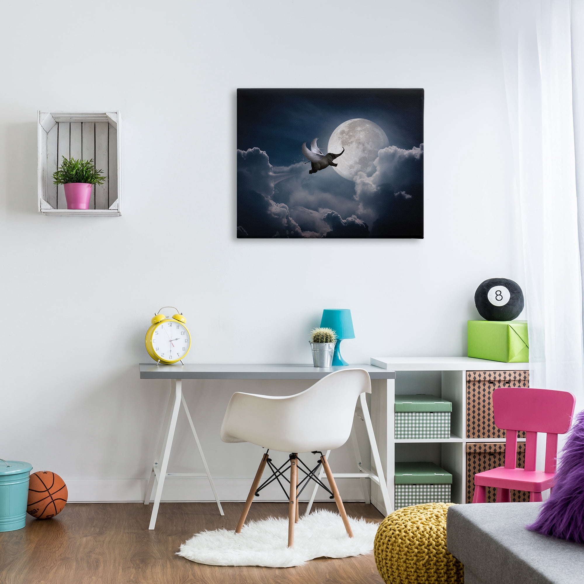 Stupell Industries Flying Elephant & Moon Animals & Insects Painting Gallery Wrapped Canvas Art Print Wall Art, 40 x 30