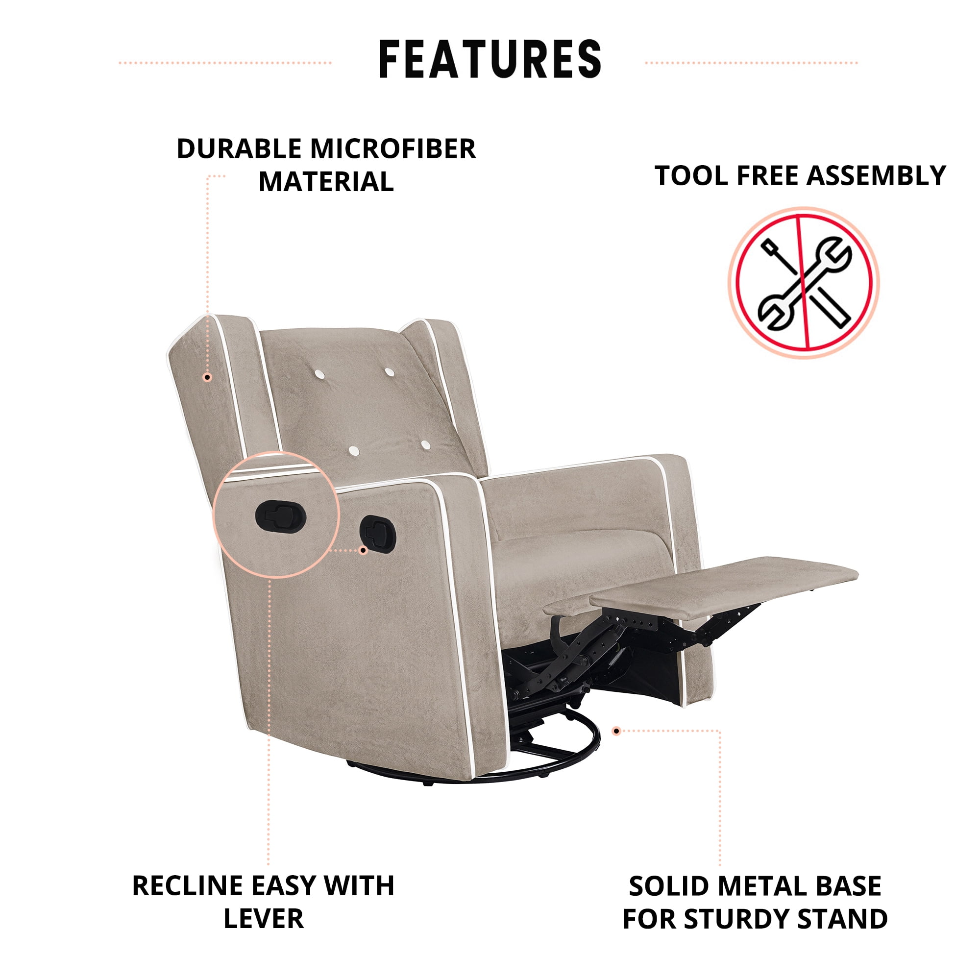 Odelia Solid Wood Microfiber Swivel Glider Rocker Recliner Chair, For Living Room, Bed Room Mocha,Microfiber