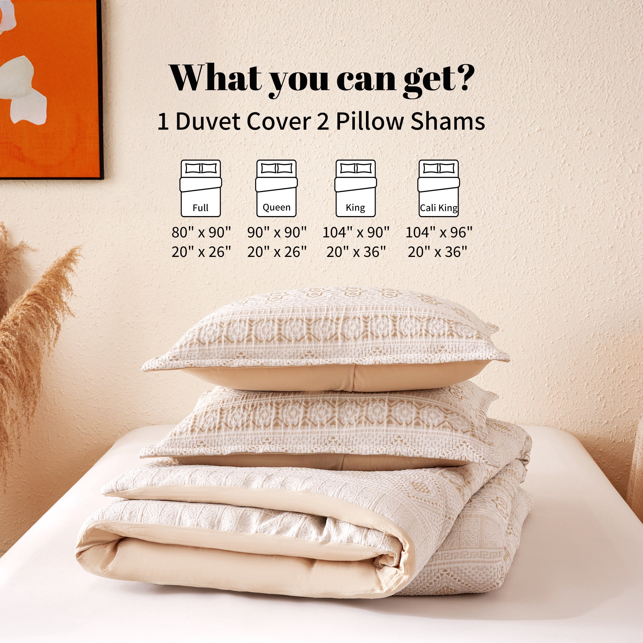 Sonive Boho Duvet Cover Set Modern Classic Beige Woven Jacquard Duvet Cover Set, Queen