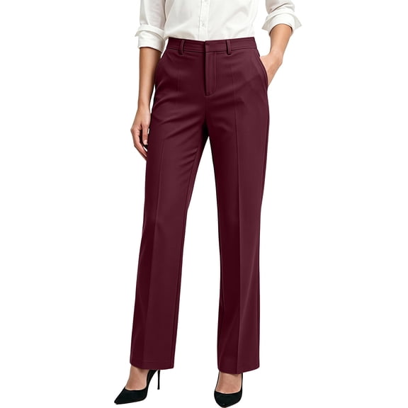 Womens Straight Leg Dress Pants High Waist Work Slacks Business Casual Office Trousers, Zipper,Wide Leg,Stretchy Fabric, Side Pockets, Loose Fit