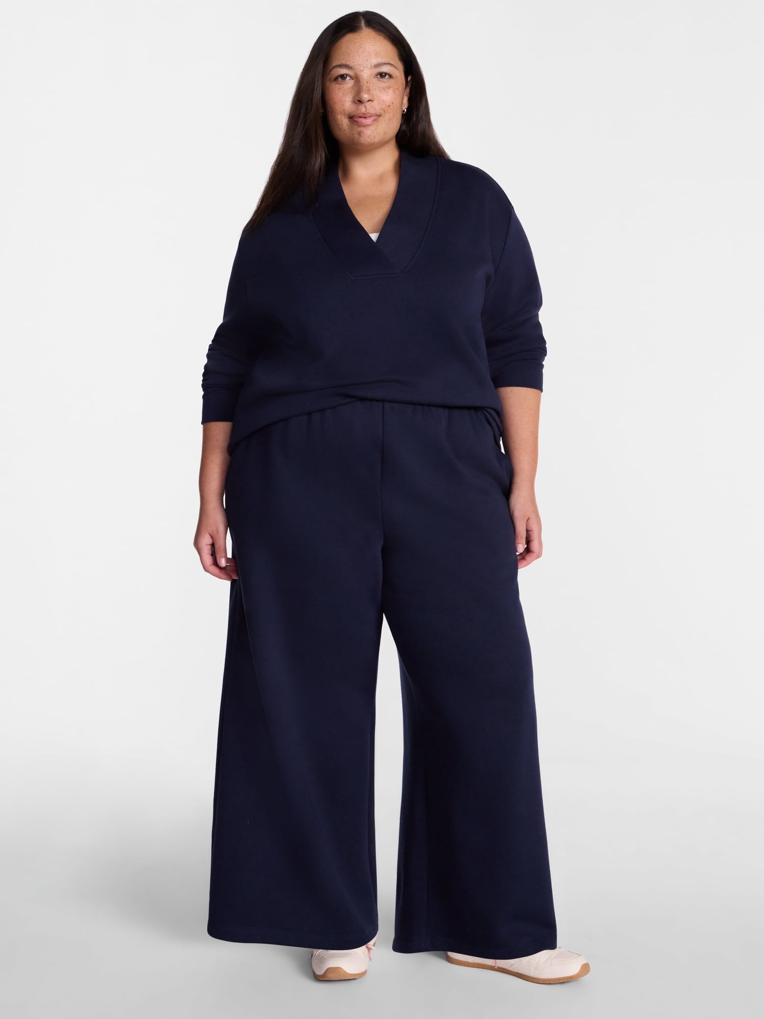 Terra & Sky Women's Plus Fleece Wide Leg Sweatpants, Sizes 0X-5X