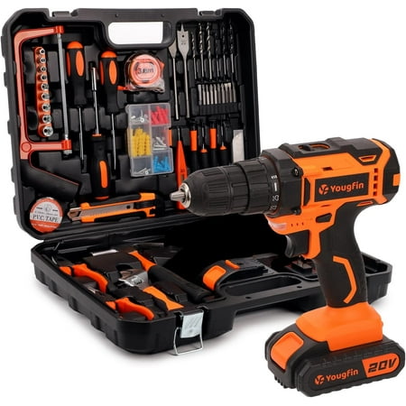 

118 Pieces Power Tool Combo Kit with 20V Cordless Drill (3/8 ) 2 Pack 1.5Ah Battery & Charger - Professional DIY Hand Tool Kit for Home Garden & Office Repair