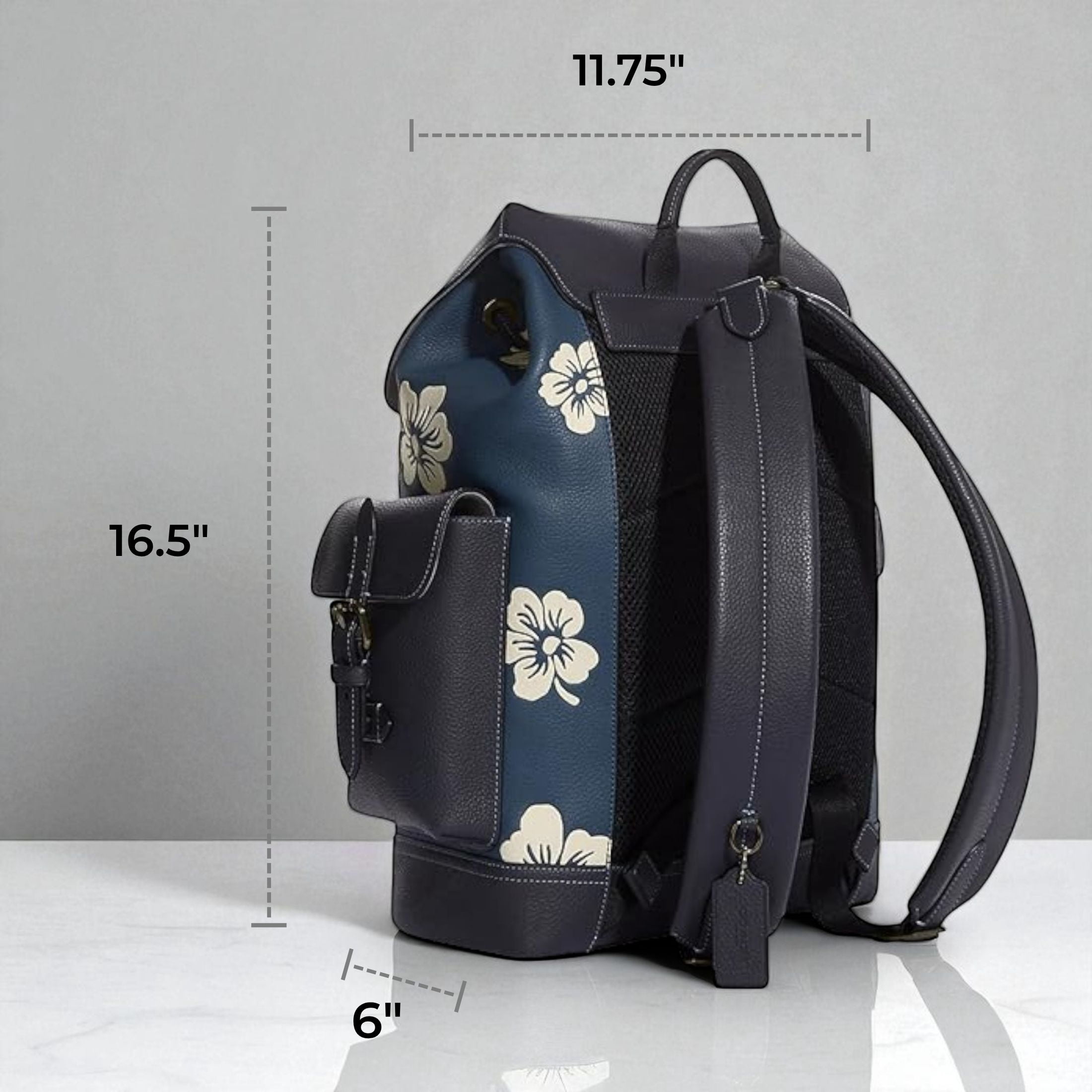 coach blue floral backpack Court with Lovely Butterfly Print, Midnight Navy Multi Fashion Signature coated canvas and smooth leather Inside zip cell phone and multifunction pockets Laptop compartment with zip closure Zip closure recycled polyester lining Top handle with 3 drop Outside zip pocket Luggage sleeve Adjustable shoulder straps Fits a 16 laptop 11 3/4 (L) x 16 1/2 (H) x 6 (W) Style No. Coach Men's Hudson Backpack In