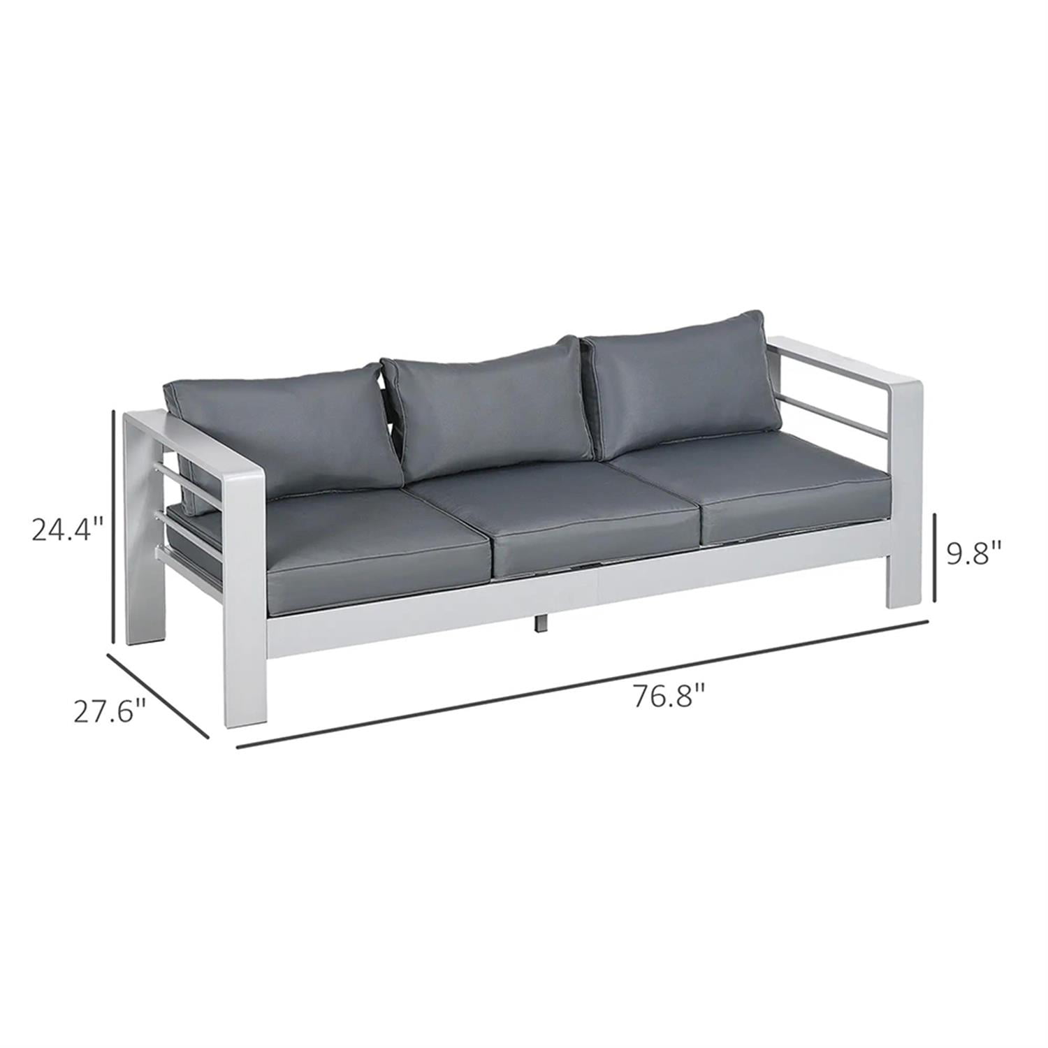 Demi Bonn Outdoor Loveseat Sofa Aluminum Patio Furniture with Wide Armrests, All-Weather Metal Outdoor Couch with Cushions, Gray