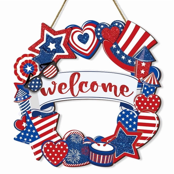 Memorial Day Saving!4th of July Decorations, Independence Day Wooden Welcome Sign Patriotic Anniversary Door Hanger Decor For 4th Of July