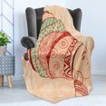 thumbnail image 4 of African Soft Flannel Fleece Throw Blanket, Local Female Portrait with Necklace Earring and Turban Ornaments, Cozy Plush for Indoor and Outdoor Use, 50" x 70", Peach Red Teal, by Ambesonne, 4 of 5