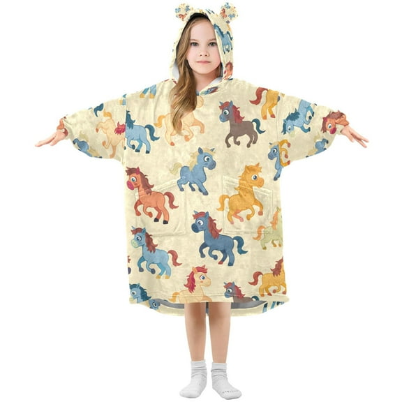 joogoo Wearable Blanket Hoodie for Cartoon Horse Oversized Sherpa Hooded 3-14 YR M