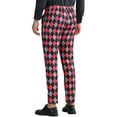 thumbnail image 3 of INSPIRE CHIC Men's Pants Diamond Plaid Flat Front Straight Leg Trousers 30 Red Black, 3 of 6
