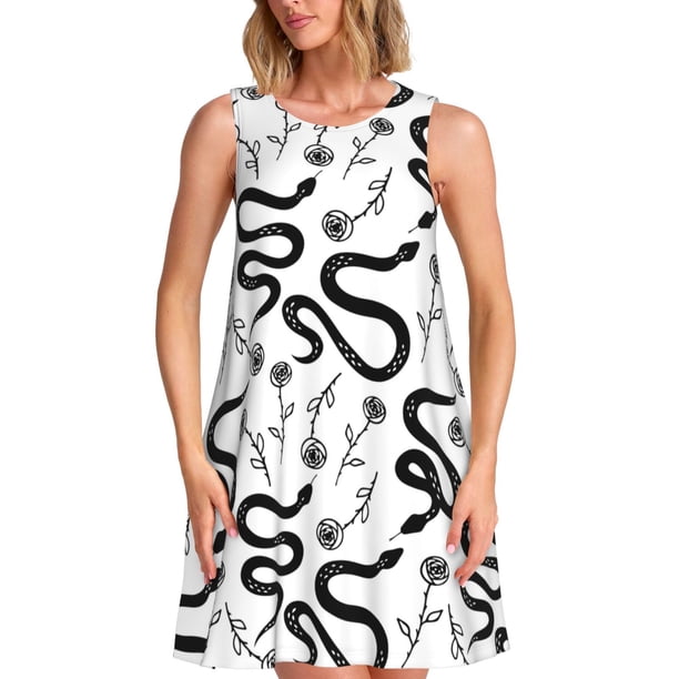 Balery Hand Drawn Snake Vestidos de verano para mujer con estampado: vestido holgado sin mangas, vestido playero informal y cómodo para días calurosos.
