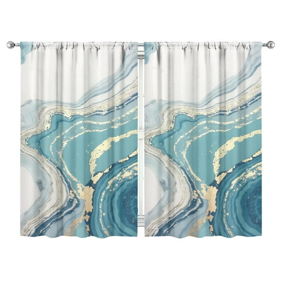 Blue-green Marble Pattern Curtains-blackout Curtains Bedroom Decor Living Room Darkening Grommet Window Drapes 2 Panels Set 52"x 84"