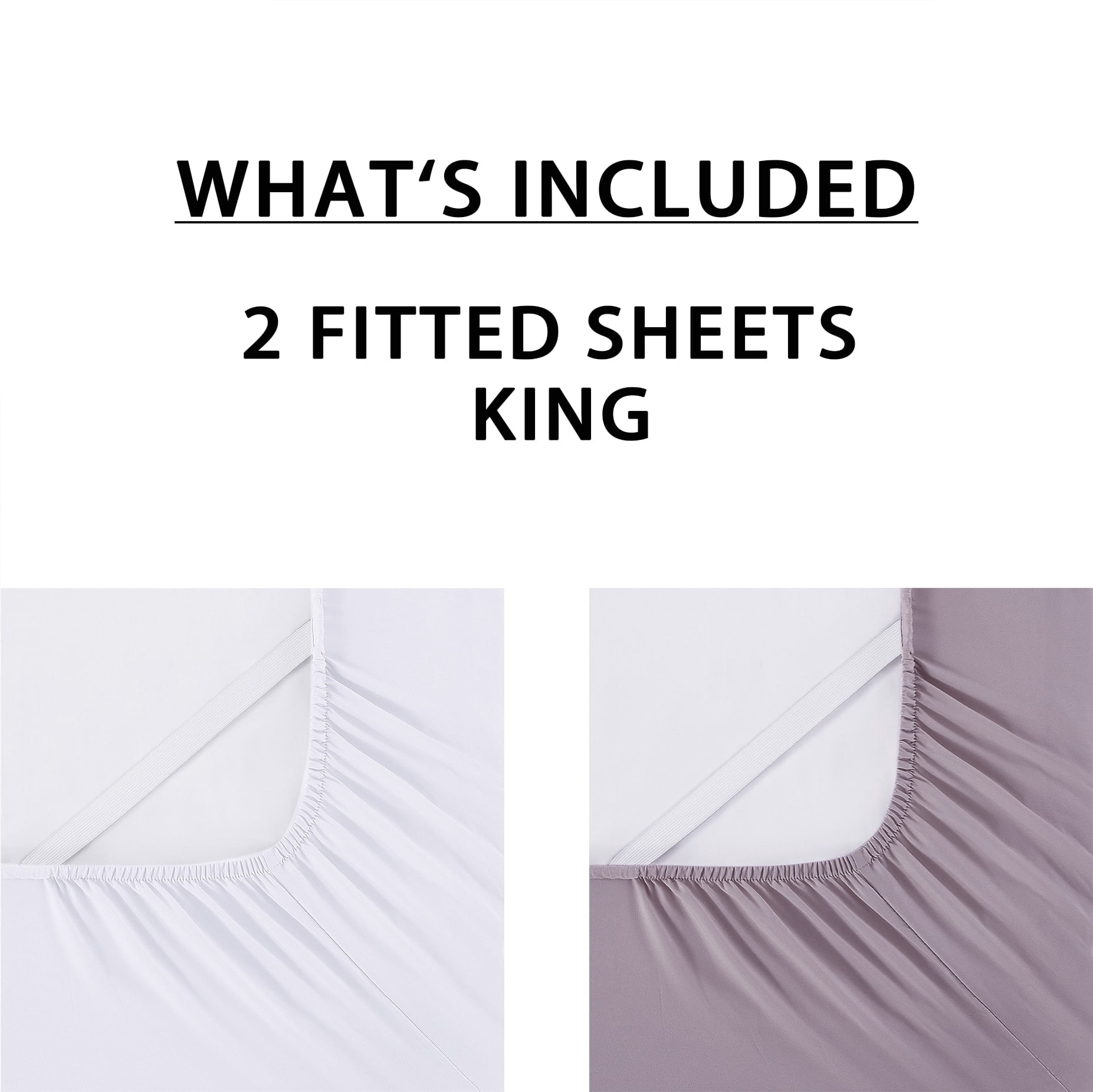 Mainstays Super Soft Microfiber 2-Pack Fitted Sheet, King, Hazy Purple/ Arctic White, 2 Piece