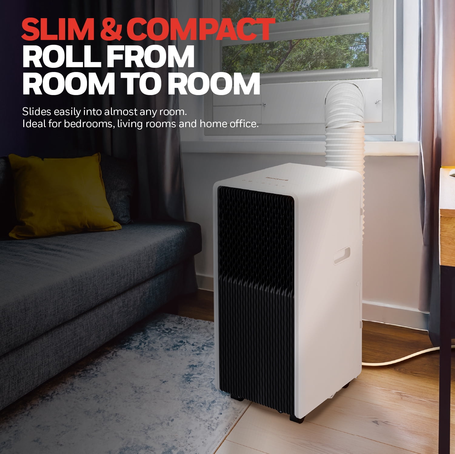 Honeywell 11,000 BTU Slim & Smart WiFi Portable AC with Fan, Dehumidifier, Alexa/Google Home Voice Control – Cools Up to 500 Sq. Ft., HX2CESVWG8 (8,000 BTU SACC)