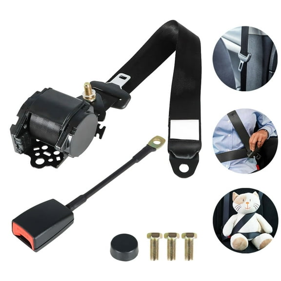 ALL-CARB Universal 3 Point Retractable Car Seat Belt Bolt Automatic Safety Strap Buckle
