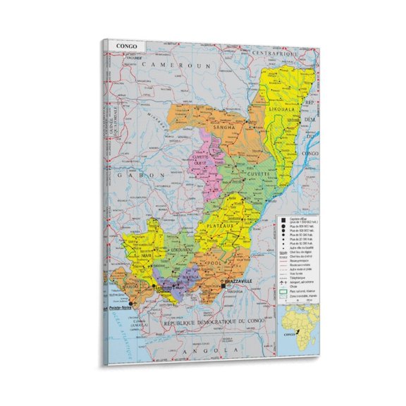 The Republic of Congo Map Posters Gifts Canvas Painting Poster Wall Art Decorative Picture Prints Modern Decor 24x36inch(60x90cm)