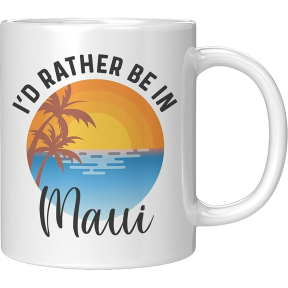 Maui Coffee Mug – I'd Rather Be in Maui – 11oz White Ceramic Cup – Tropical Hawaii Travel Gift, Beach Lover Souvenir, Island Vibes Mug