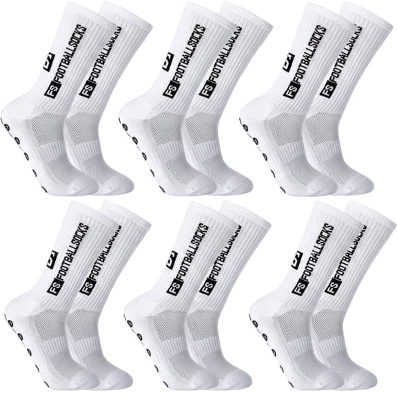6 Pairs Anti Slip Soccer Socks for Men, 6-11 US Size Cotton White Athletic Grip Socks